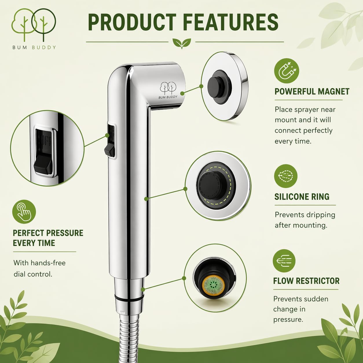 Handheld Bidet Sprayer for Toilet - Bum Gun Bidet Sprayer Kit with Adjustable Pressure, Bathroom Bidet Attachment, Cloth Diaper Sprayer, Feminine Wash, Easy Install, Leak-Free