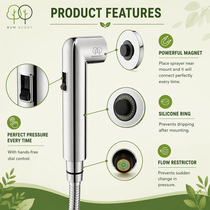 Handheld Bidet Sprayer for Toilet - Bum Gun Bidet Sprayer Kit with Adjustable Pressure, Bathroom Bidet Attachment, Cloth Diaper Sprayer, Feminine Wash, Easy Install, Leak-Free