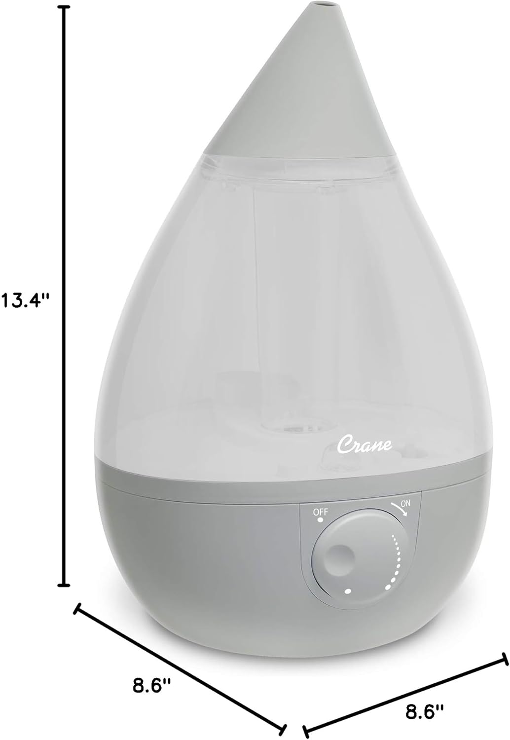 Crane Ultrasonic Cool Mist Humidifier for Bedroom, Baby Nursery, Kids Room, Plants, or Office, Large 1 Gallon Tank, Filter Optional, Clear and White