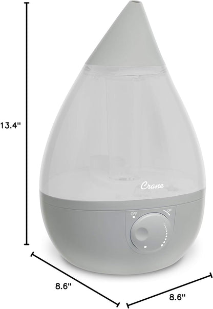Crane Ultrasonic Cool Mist Humidifier for Bedroom, Baby Nursery, Kids Room, Plants, or Office, Large 1 Gallon Tank, Filter Optional, Clear and White