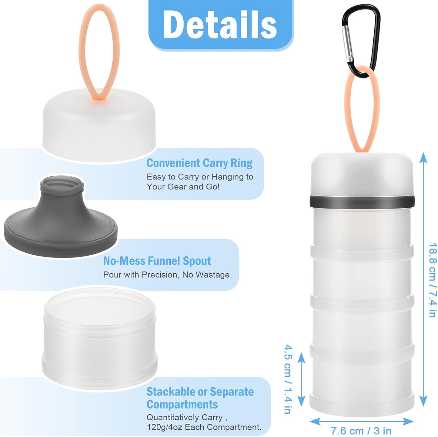 Accmor 2 Pcs Protein Powder Container to Go with Funnels Stand, 4 Compartments Stackable Protein Powder Dispenser for Workout, Fitness, Travel