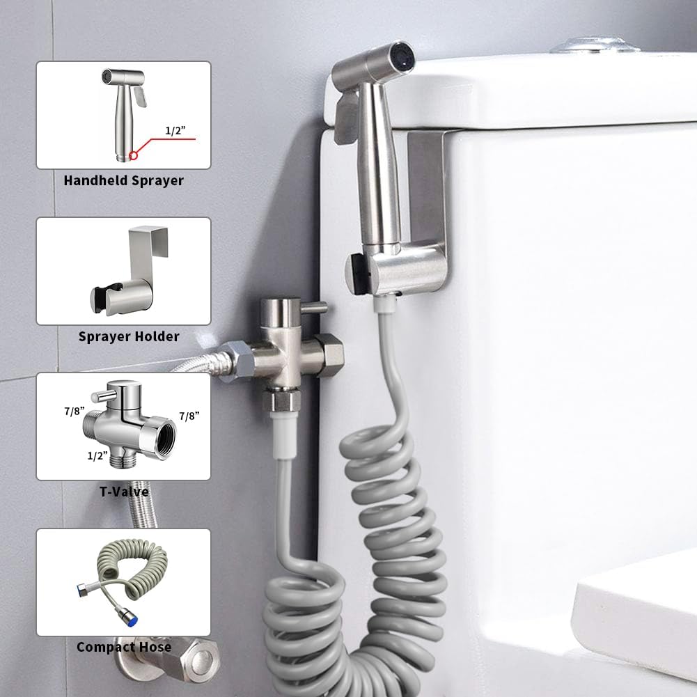 Handheld Bidet Sprayer for Toilet Kit,Stainless Steel Muslim Shower Toilet Bidet Faucets Attachment Set with T-Valve,Adjustable Water Pressure,Toilet Hose Sprayer,Cloth Diaper Spraye for Baby Wash