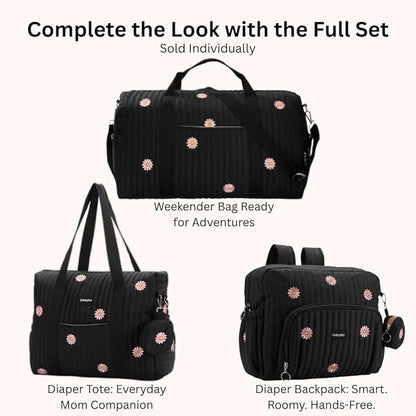 GOBABYMART Diaper Bag Backpack, Medium Maternity baby bag & Changing Pad, Insulated Pockets, Stroller Straps & Pacifier Case (Medium - Black Flowers)