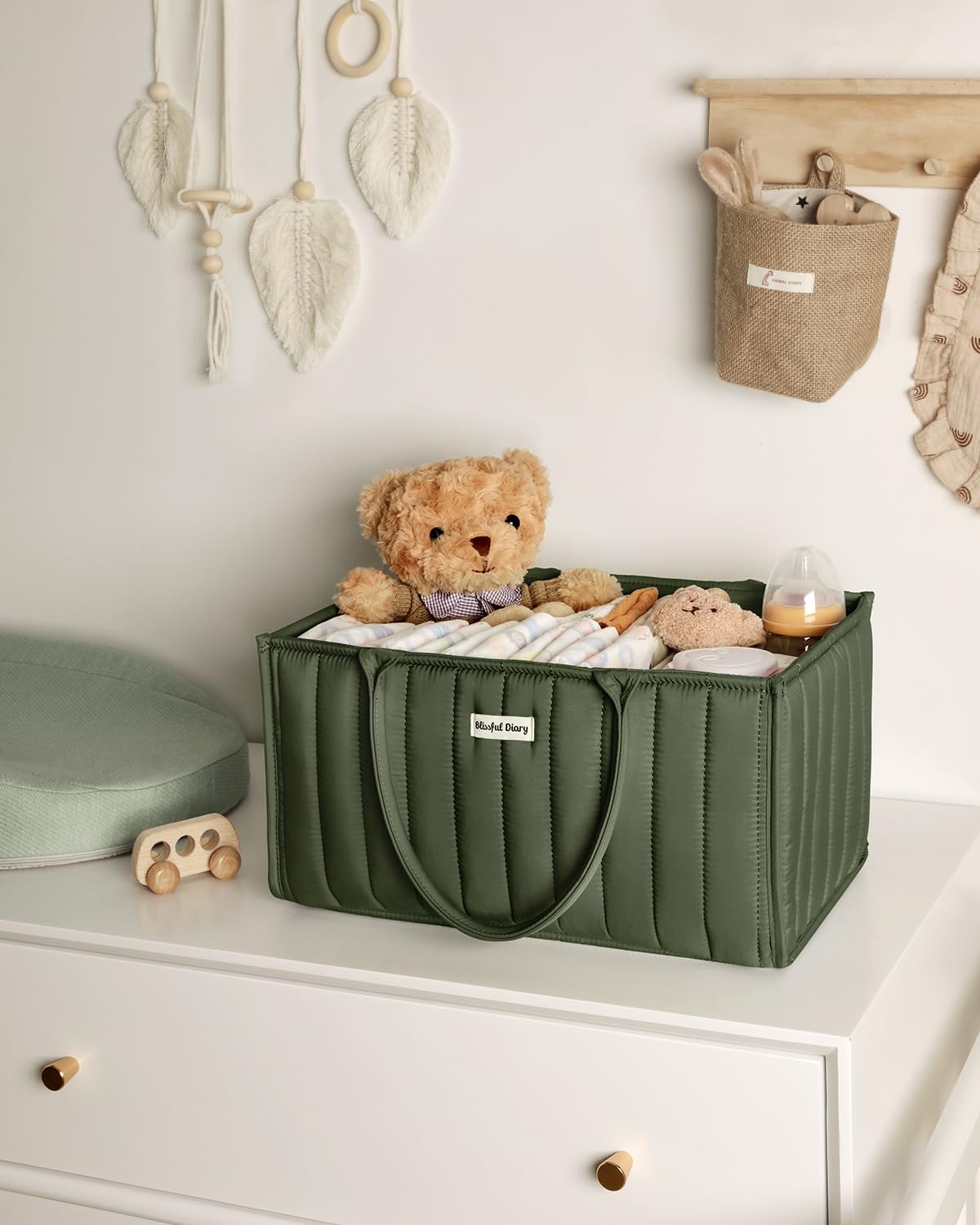 Blissful Diary Baby Diaper Caddy Organizer, Stylish Storage Basket for Newborn Essentials and Diaper Station, Gift for Baby Shower and Registry Must-Have, Mocha Brown
