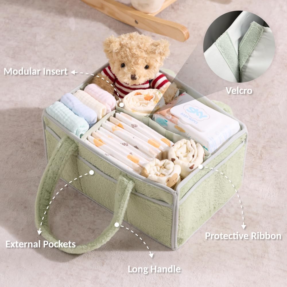 luxury little Soft Baby Diaper Caddy Organizer, Nursery Storage Basket with Removable Divider, Portable Baby Diapers Basket, Gifts for New Parent, Baby Shower (Baby Blue)