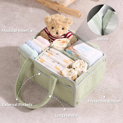 luxury little Soft Baby Diaper Caddy Organizer, Nursery Storage Basket with Removable Divider, Portable Baby Diapers Basket, Gifts for New Parent, Baby Shower (Baby Blue)