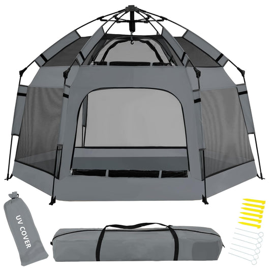 Instant Pop Up Baby Playpen with UV Canopy & Safety Lock, Portable Outdoor Beach Tent Play Yard for Toddlers, Breathable Mesh & Carry Bag, Indoor & Backyard Use (Orange)