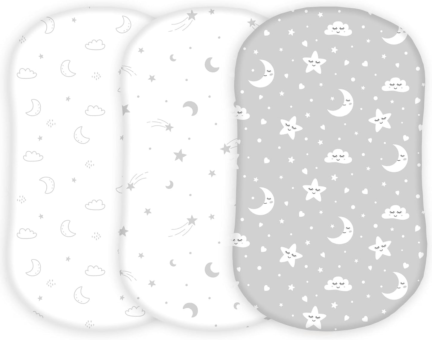 Bassinet Sheets for Papablic, CoZee, Cowiewie, Ezebaby, Nawahev Baby Bassinet Bedside Sleeper by TansyPanda, 3PC, 33x20, Ultra Soft, Breathable Snug Fit, Unisex Boys Girls, Gray White (Space Rockets)