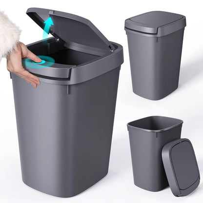 CEROELDA 3 Pack Bathroom Trash Can with Lid, 10L/2.6 Gal Small Garbage Can with Press Top Lid, Slim Plastic Waste Basket for Toilet, Office, Bedroom (Muti 1)