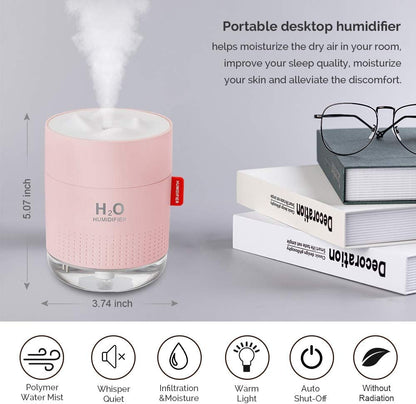 Portable Mini Humidifier, 500ml Small Cool Mist Humidifier, USB Personal Desktop Humidifiers for Baby Bedroom Travel Office Home, Auto Shut-Off, 2 Mist Modes, Super Quiet, White