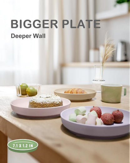 Classic Suction Toddler Plates 3 PCS, Food Grade Silicone Baby Plate with Suction BPA Free, Deeper Feeding Dishes for Toddler Kids Baby, Dishwasher Safe