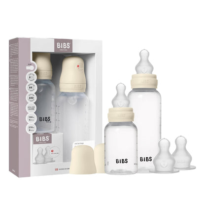 BIBS Baby Bottle 5 oz / 150 ml Silicone Nipple 2 Pack - Anti-Colic, BPA-Free, Round Nipple, Slow Flow, Lightweight & Easy to Clean, Suitable for Newborns 0+ Years - Ivory