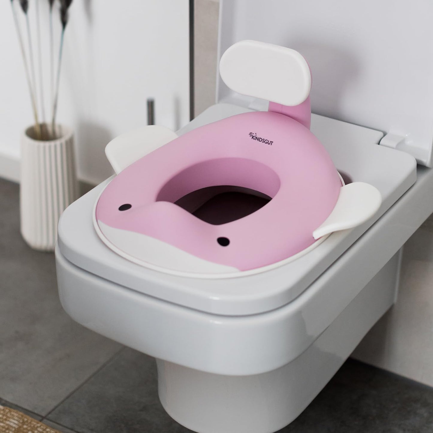 Kindsgut Whale Potty Training Seat for Toddlers – Kids Toilet Seat with Backrest, Non-Slip, Fits Round & Oval Toilet Seats, Designed in Germany, Peach