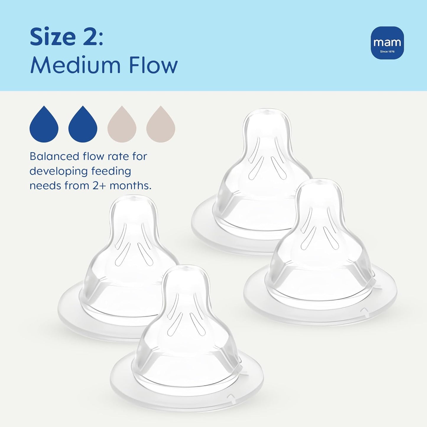 MAM Baby Bottle Anti-Colic Nipples Extra Slow Flow Size 0, for Newborn Babies, Skin Soft BPA Free Silicone, 94% Nipple Acceptance, Fits All MAM Bottles, Developed with Medical Experts, Made in Europe