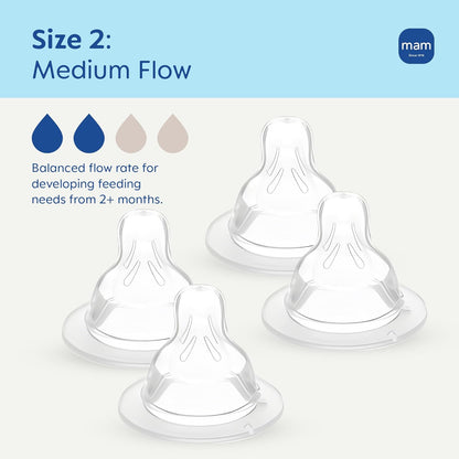 MAM Baby Bottle Anti-Colic Nipples Extra Slow Flow Size 0, for Newborn Babies, Skin Soft BPA Free Silicone, 94% Nipple Acceptance, Fits All MAM Bottles, Developed with Medical Experts, Made in Europe