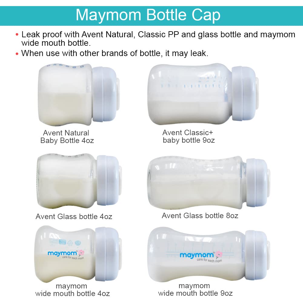 Maymom Wide-Mouth Milk Storage Feeding Collection Bottle with Nipple, Dome Cap, Bottle Top, SureSeal Sealing Disk; Compatible with Spectra Pump/Motif Luna; 5 pc (4.7Oz/140mL)