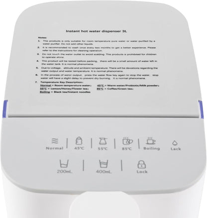 Instant Hot Water Dispenser 3L/102 OzCountertop Water Boiler & Warmer for Tea, Coffee and Baby Formula, Adjustable 5 Temperatures & 2 Water Outputs (White)
