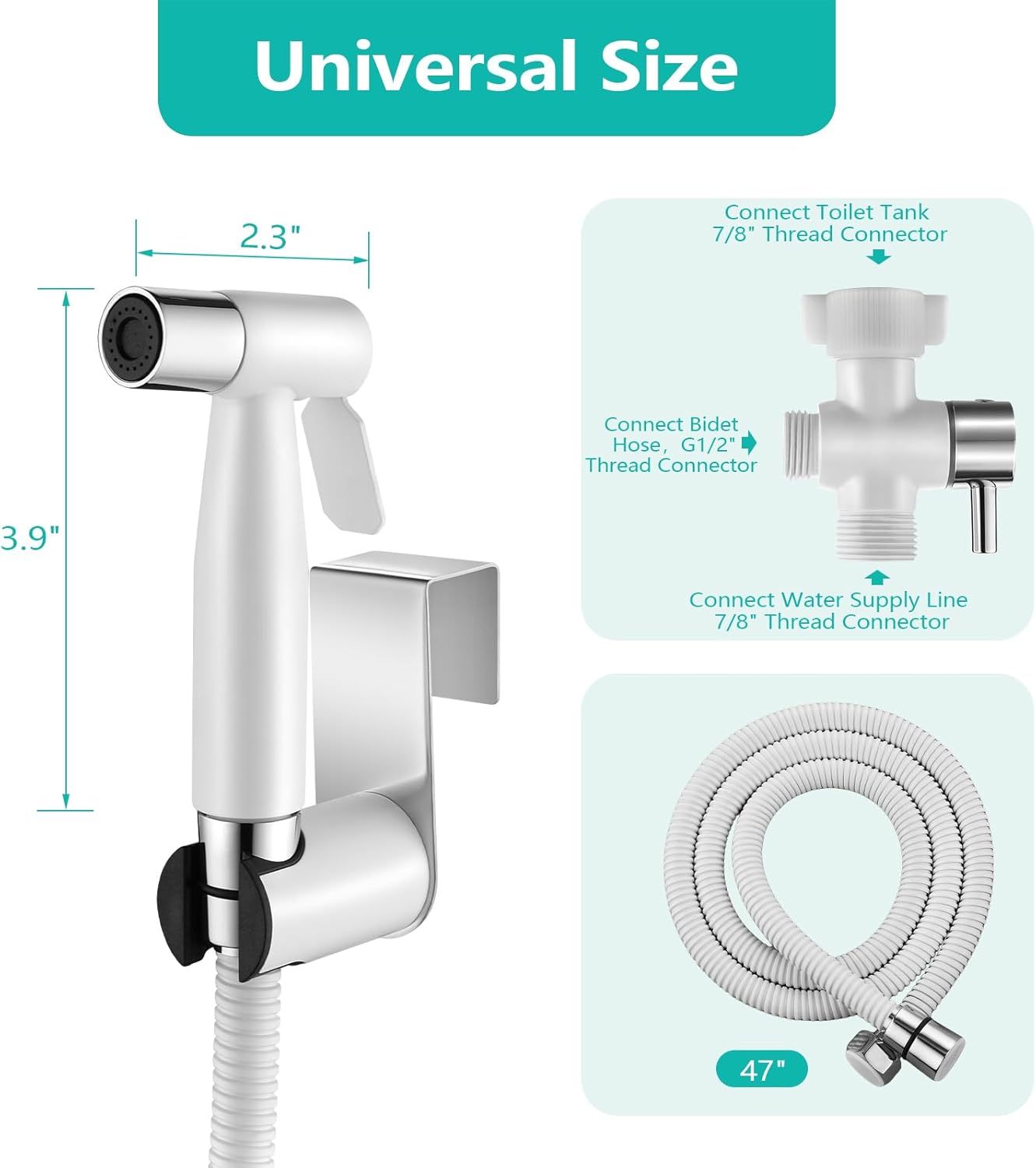 BARROCK Handheld Bidet Sprayer for Toilet, Stainless Steel Metal Made Baby Cloth Diaper Spraying Kit, Bathroom Toilet Bidet Attachment Set for Bathing Pets and Feminine Hygiene, Matte Black
