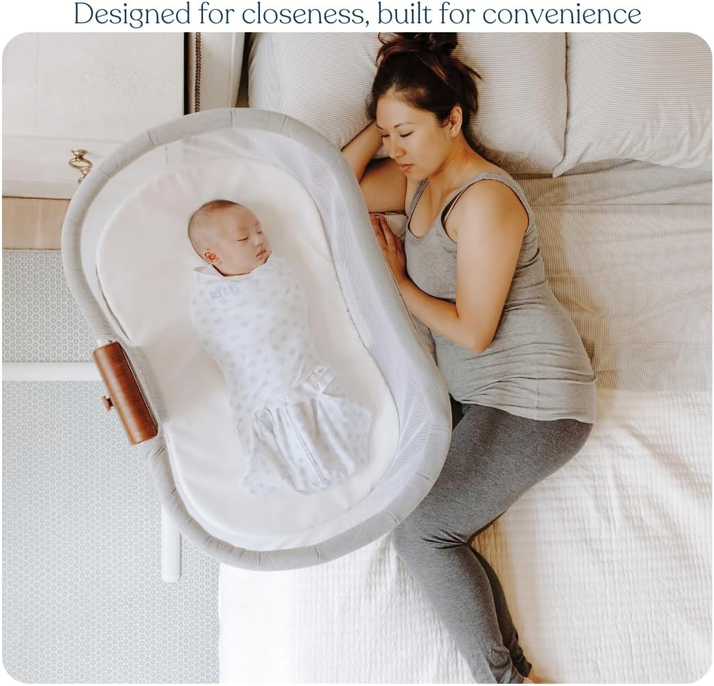 HALO BassiNest Connected Swivel Sleeper 3.0 – Smart Bassinet with AutoSoothe™, 360° Swivel, Cry Detection, Rocking, Vibration & Soothing Sounds, Easy Lowering Wall for Postpartum Recovery