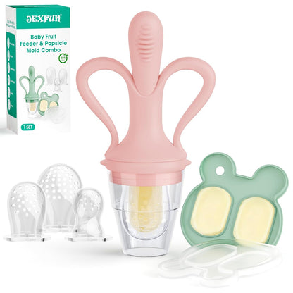 JEXFUN Baby Fruit Feeder & Breastmilk Popsicle Mold Set, Silicone Food Feeder Pacifier for Cooling Relief with 3 Replaceable Pouches, BPA-Free Teething Toy for Safe Infant Self Feeding (Pea Green)