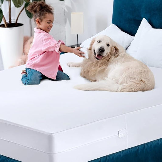 King Size Mattress Protector Waterproof 4 Pack, Premium 200 GSM Terry Mattress Cover, Soft & Breathable Bed Cover, Fitted Sheet Style Stretchable Deep Pockets 17" by Utopia Bedding (White)