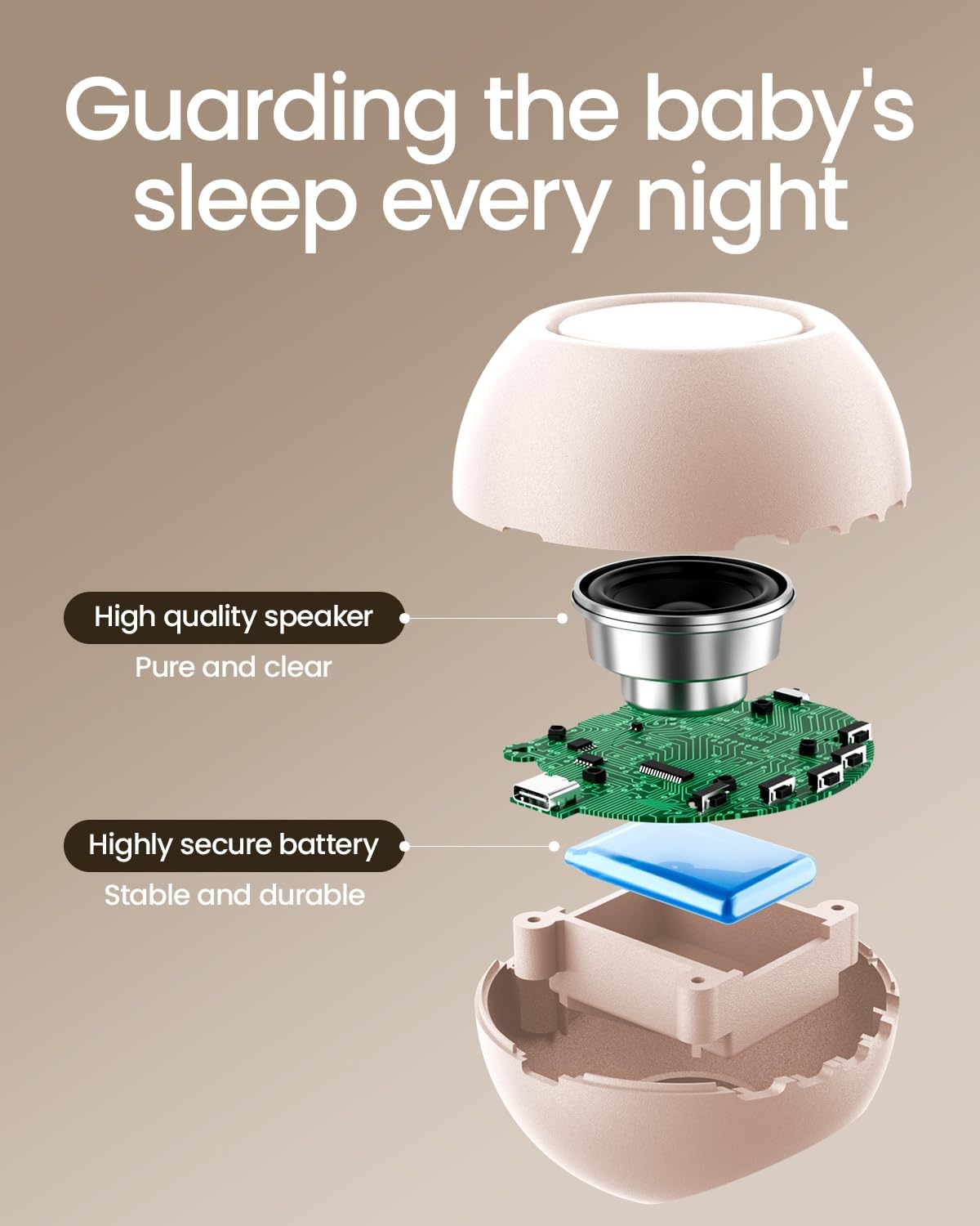 CHICWAY 2026 Mom's Choice Awards, Portable Sound Machine for Baby Adult, AI Cry Detection, 18 Soothing Sound, Bluetooth Rechargeable White Noise Machine for Home Office Travel, Nursery Light, Gray