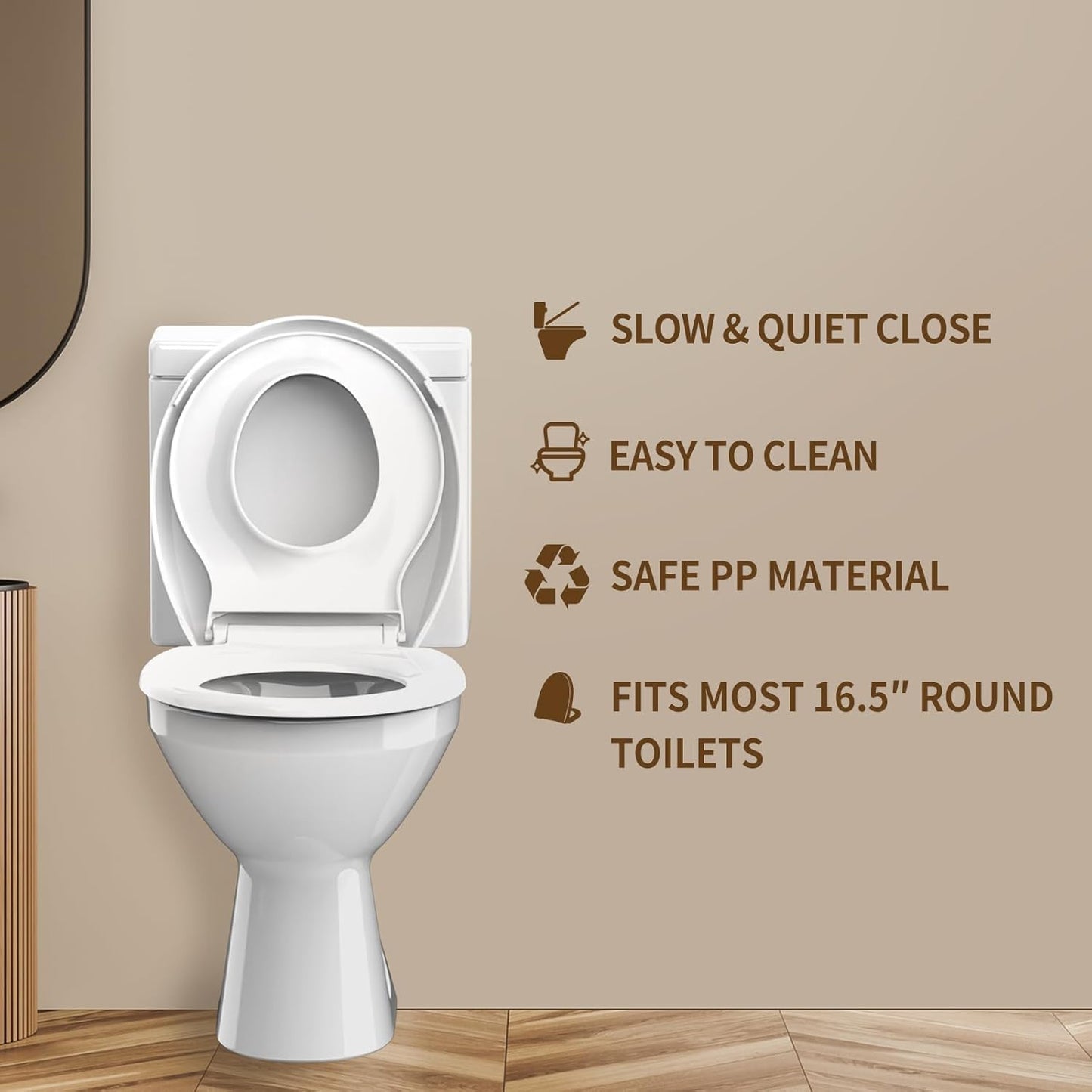 Potty Training Toilet Seat, 16.5" Round White Seat with Built-In Toddler Function, Design for Both Child and Adult,with Detachable Seat Stable .Safe PP Material,Slow Close,Magnets- Round,Easy Install