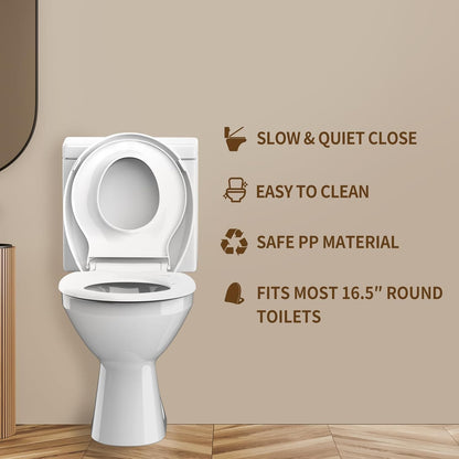 Potty Training Toilet Seat, 16.5" Round White Seat with Built-In Toddler Function, Design for Both Child and Adult,with Detachable Seat Stable .Safe PP Material,Slow Close,Magnets- Round,Easy Install