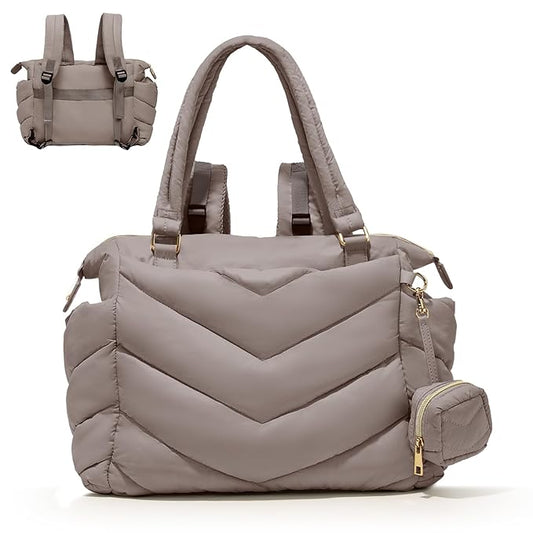 Diaper Bag Tote, Diaper Bag Backpack,Puffer Tote Bag with Pacifier Case, Lightweight Mommy for Hospital, Puffy with 10 Pockets, Convertible Baby for Travel,Khaki
