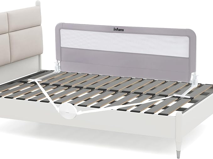 INFANS Bed Rail for Toddlers, 59" Foldable Safety Baby Crib Rail Fit for Kids Twin, Extra Long Swing Down Bed Guardrail for Convertible Crib, Queen, Full, King Mattress Side Guard (Light Gray)