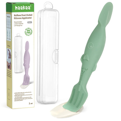 haakaa Baby Diaper Cream Spatula, NoMess Dual-Ended Silicone Diaper Rash Cream Applicator with Hygienic Case, Butt Spatula for Baby, Beige