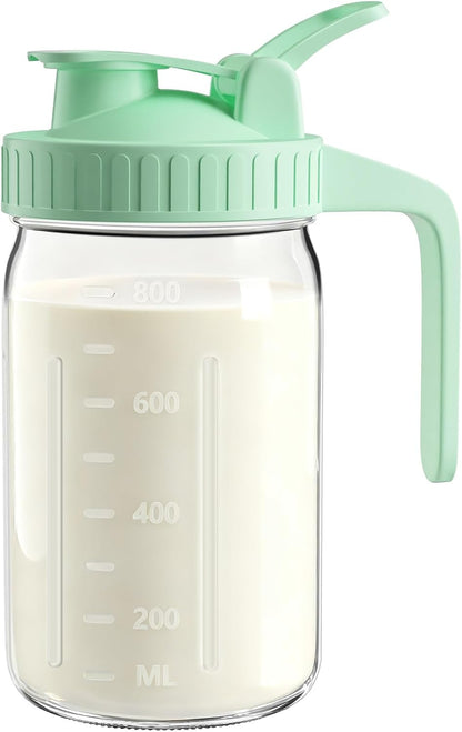 64oz Glass Breast Milk Pitcher with Lid & Pour Spout, 2 Quart Airtight Leakproof BreastMilk Fridge Storage Container - Wide Mouth, Dishwasher Safe Formula Pitcher with Handle