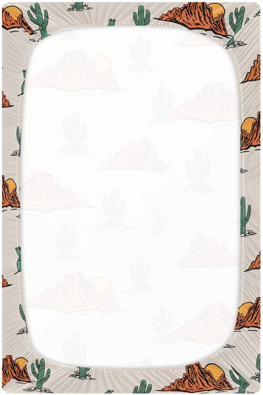 Fitted Crib Sheets Cactus and Floral Stretchy Portable Playard Sheets for Baby Toddler, Breathable Soft Mini Crib Mattress 52 x 28 in for Boys and Girls