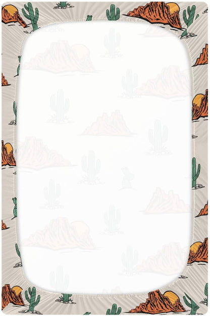 Fitted Crib Sheets Cactus and Floral Stretchy Portable Playard Sheets for Baby Toddler, Breathable Soft Mini Crib Mattress 52 x 28 in for Boys and Girls