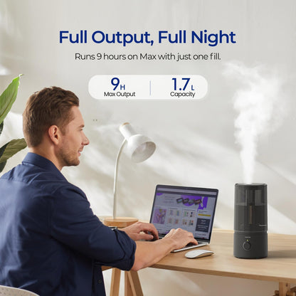 raydrop Cool Mist Humidifiers for Home Babies, 1.70 L Quiet and Small Ultrasonic Humidifier for Bedroom Nightstand, Space Saving, Auto Shut Off - (0.45 Gallon, US 110 V)