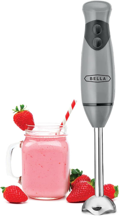 BELLA Immersion Hand Blender, Portable Mixer with Whisk Attachment - Electric Handheld Juicer, Shakes, Baby Food and Smoothie Maker, Stainless Steel, Black