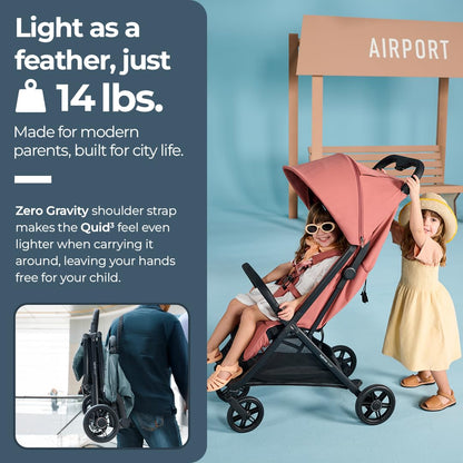 Inglesina Quid³ Lightweight Compact Travel Stroller for Baby & Toddler 0-55 lbs – One-Hand Fold, Reclining Seat, Airline Approved, Car Seat Compatible, UPF 50+ Canopy – Cosmic Black