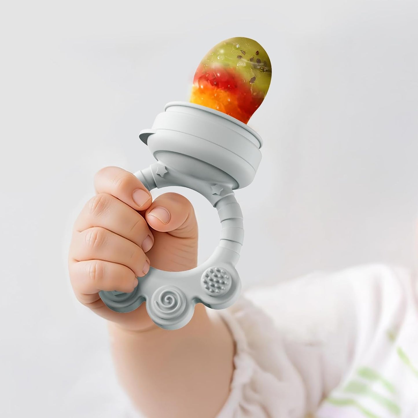 2 Pack Baby Fruit Food Feeder+Breastmilk Popsicle Molds,Baby Teethers,BPA Free,2mm Fine Holes to Prevent Choking,Perfect for Teething Relief & Infant Solid Food Introduction,3 M+（ Mauve Pink, Cream）