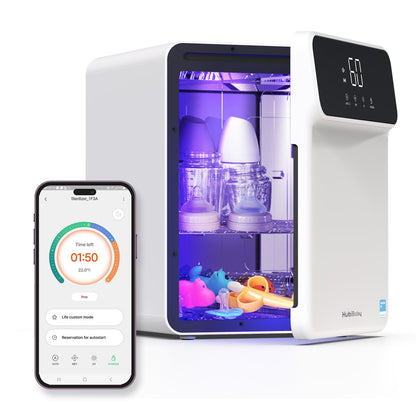 HubiBaby 4-in-1 UVC Cleaner and Dryer for Baby Bottles XL Large Inner Capacity Multifunctional Smart Control with Bluetooth APP