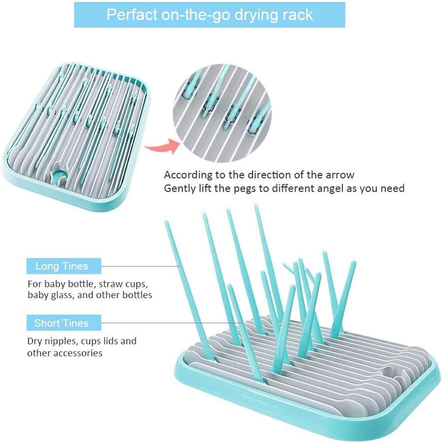 Baby Bottle Drying Rack with Bottle Cleaning Brush Set/Plastic Bag and Bottle Dryer - Drying Rack and The Planet Folds for Easy Storage