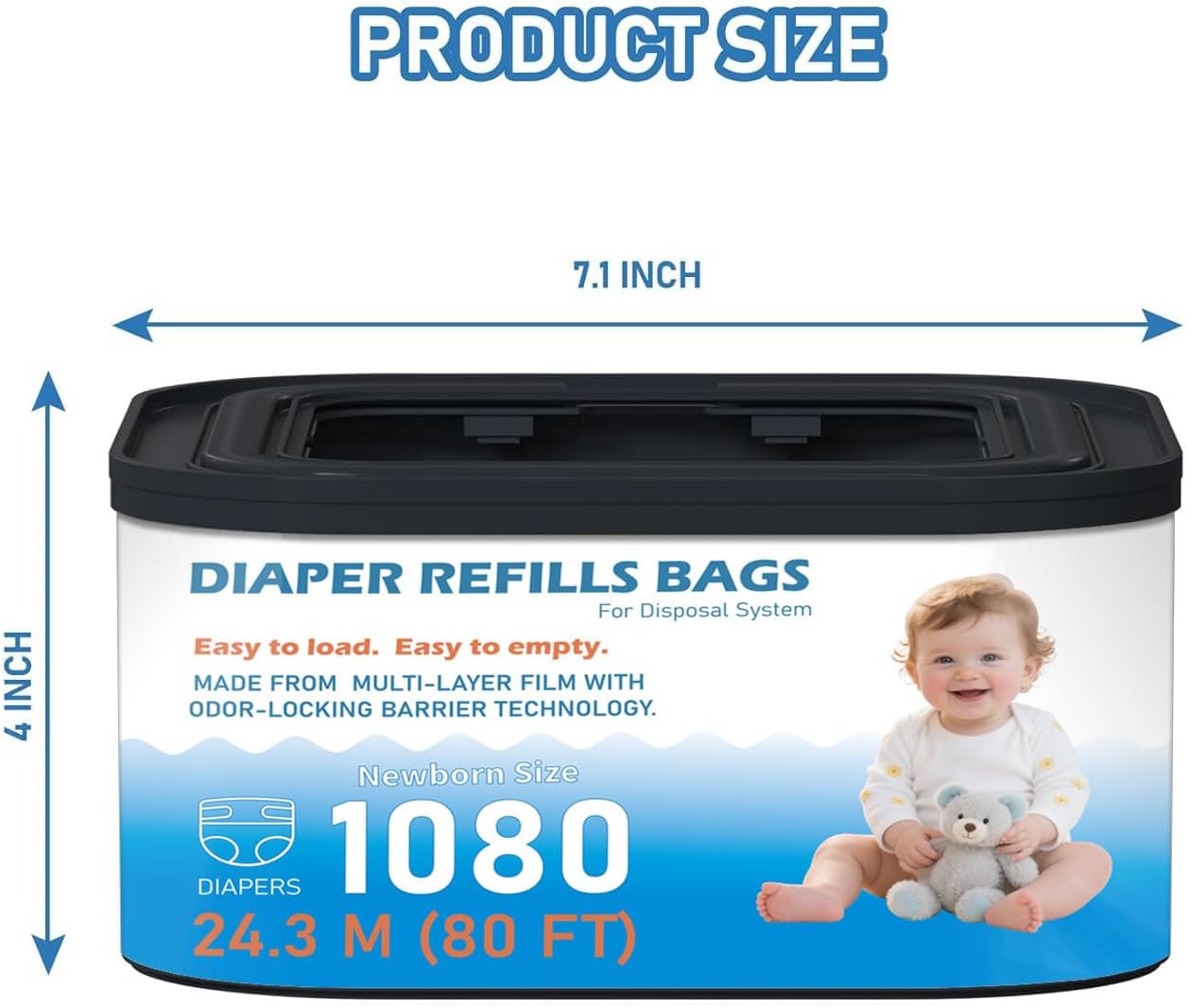 Standard Square Refills Disposal Bags Refill Compatible with Diaper Genie Compact, Select (Not Fit Classic Version Pails), Hold Up to 165 Newborn-Sized Diapers Per Refill, 6 Packs