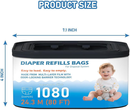 Standard Square Refills Disposal Bags Refill Compatible with Diaper Genie Compact, Select (Not Fit Classic Version Pails), Hold Up to 165 Newborn-Sized Diapers Per Refill, 6 Packs
