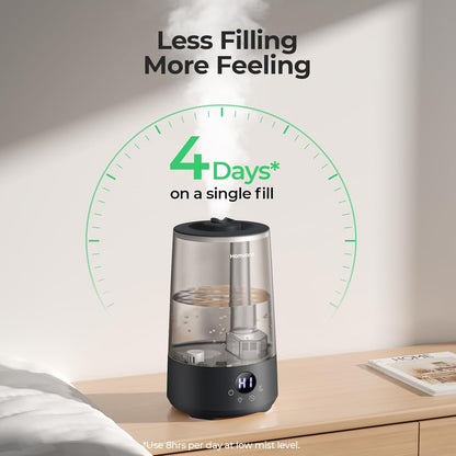 Homvana Humidifiers for Bedroom Home, 3.6 L Cool Mist Top-Fill 34H Super Long Time, Quiet 23dB, Baby Humidifier, Oil Diffuser for Large Room, House, Plant, Nursery, Office, BPA FREE, Ultrasonic (Grey)