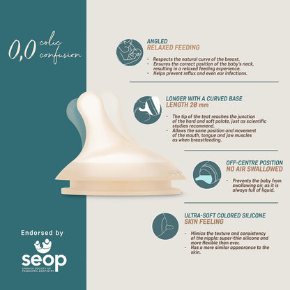 Suavinex Zero Zero Anti Colic Baby Bottle, No 1 Spanish Baby Bottle Brand, Minimizes Bottle Rejection & Nipple Confusion, Perfect for Breastfeeding Babies, 6oz/180mL, Deep Tone, Adaptable Flow Nipple