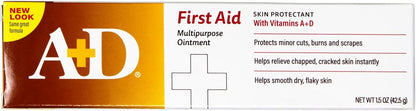 A+D First Aid Multipurpose Healing Ointment - Moisturizing Skin Protectant for Dry Cracked Heels, Elbows, Hands and Lips - Protects Minor Cuts, Burns, & Scrapes – 4 oz Tube