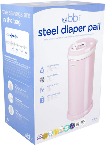 Ubbi Steel Odor Locking, No Special Bag Required Money Saving, Awards-Winning, Modern Design, Registry Must-Have Diaper Pail, Pink