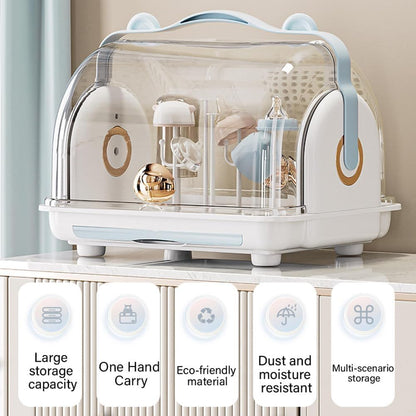 Baby Bottle Drying Rack Storage with 3 Brush, Nursing Bottle Storage Box Organizer with Cover, Portable Kitchen Cabinet Organizer, Durable countertop Dryer (Orange)