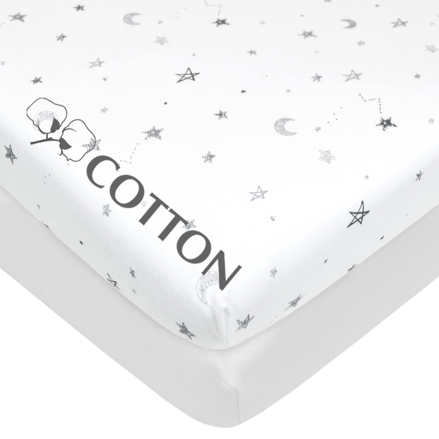 American Baby Company 2 Pack 100% Natural Cotton Fitted Pack and Play Sheets 39" x 27" - Soft & Breathable Pack N Play Sheets for Playard & Mini Crib Mattress, Pink Stars/Zigzag, for Boys & Girls