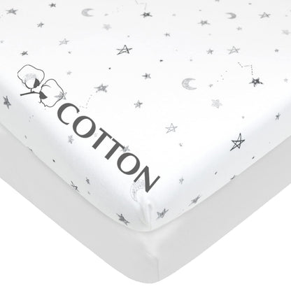 American Baby Company 2 Pack 100% Natural Cotton Fitted Pack and Play Sheets 39" x 27" - Soft & Breathable Pack N Play Sheets for Playard & Mini Crib Mattress, Pink Stars/Zigzag, for Boys & Girls