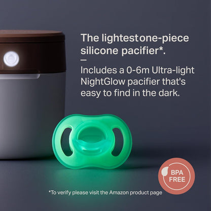 Tommee Tippee NightGlow Pod with 0-6 Month Ultra-Light NightGlow Pacifier, Charge Glow in the Dark Pacifiers in 2 Minutes, Portable UVC Paci Sterilizer, Adjustable Strap, AA Battery or USB Powered